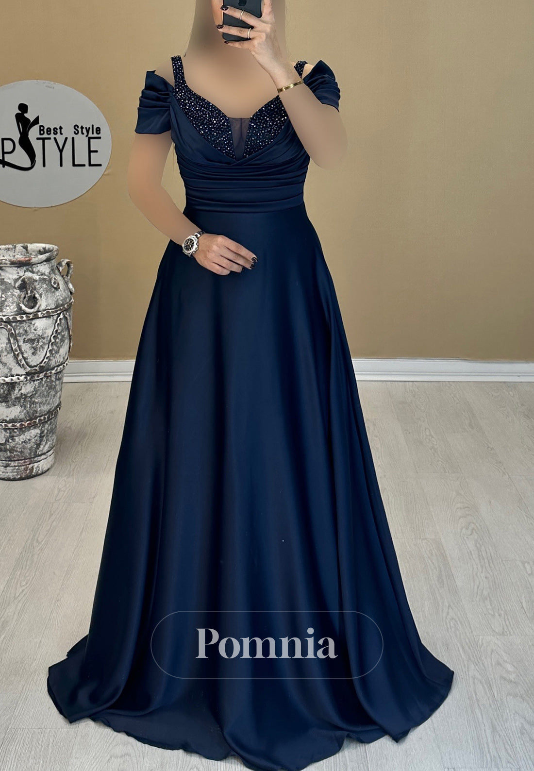 Short Sleeves Sweetheart Empire-Waist Sequins Evening Dress