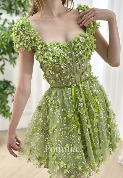 Short Sleeves Sweetheart Empire-Waist Short Homecoming Dress