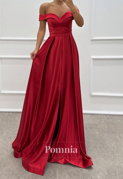 Simple A-Line Off-Shoulder Empire-Waist Evening Dress