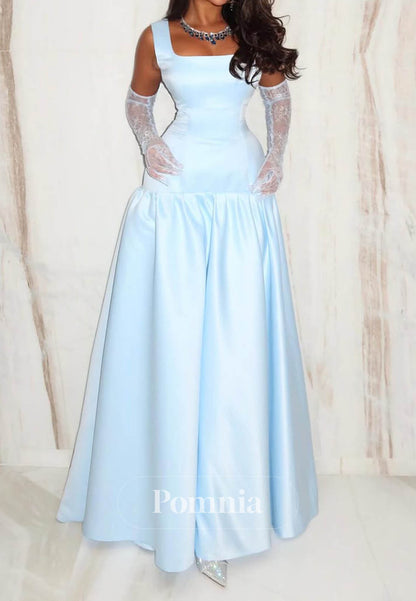 Simple A-Line Spaghetti Straps Square Satin Prom Dress