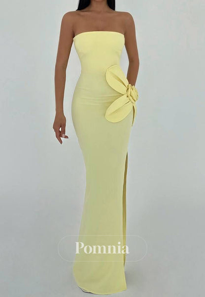 Simple A-Line Strapless Sleeveless Ruched Evening Dress