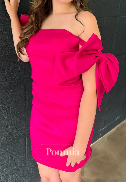 Simple Bowknot Sleeveless Strapless Short Homecoming Dress