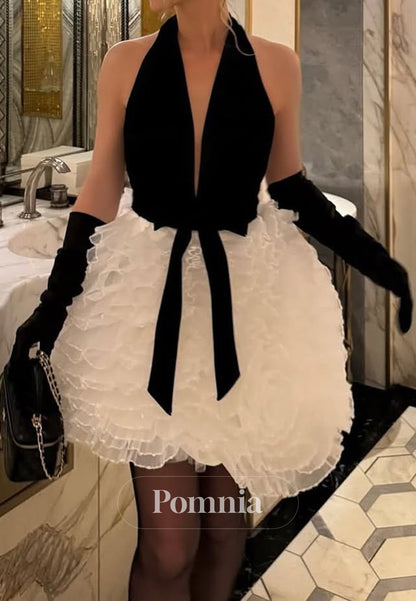 Simple Halter Sleeveless Bowknot Mini Homecoming Dress