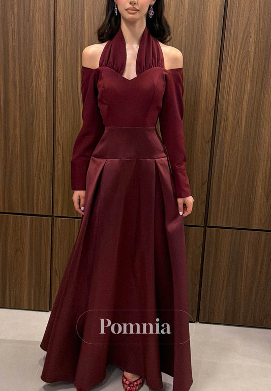 Simple Long Sleeves Halter Empire-Waist Prom Dress