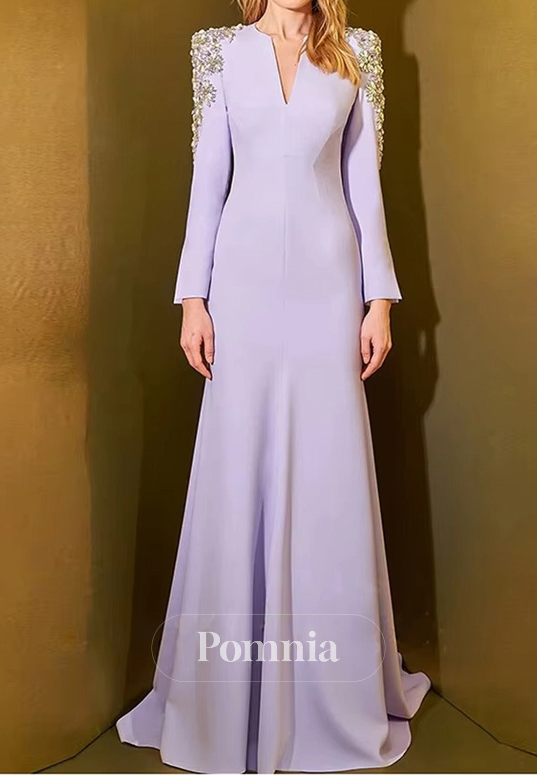 Simple Long Sleeves Scoop A-Line Sequins Evening Dress