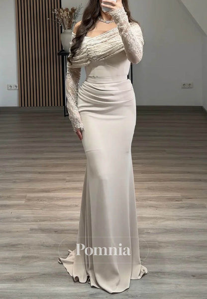 Simple Long Sleeves Scoop Ruched Empire-Waist Evening Dress