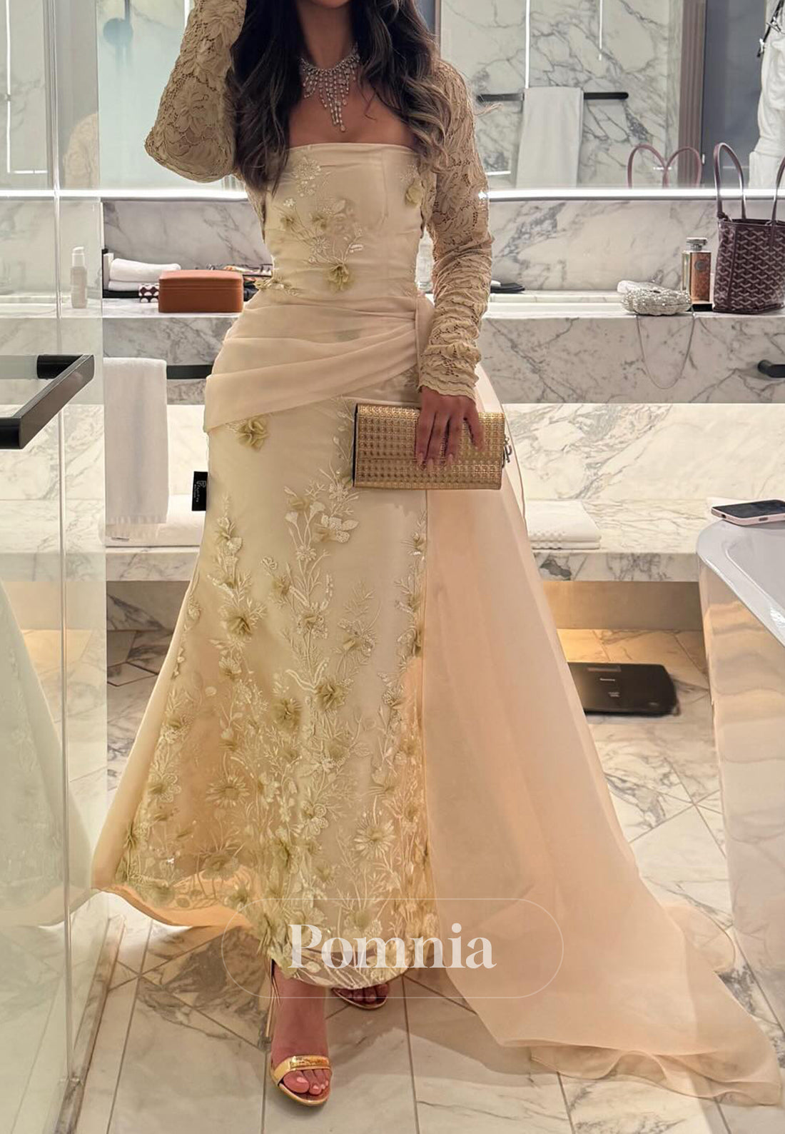 Simple Long Sleeves Square Sequins A-Line Prom Dress