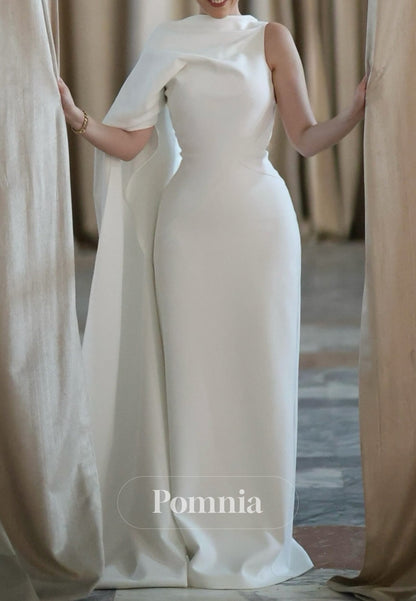 Simple One Shoulder Cap Sleeves A-Line Wedding Dress