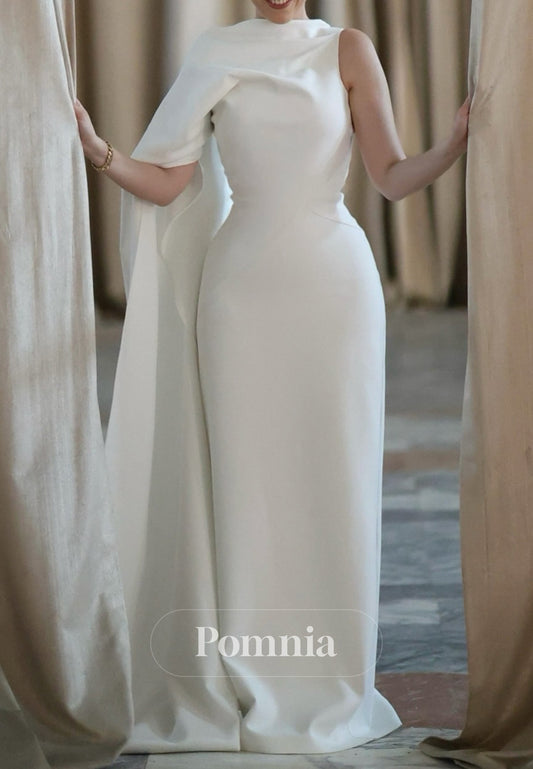 Simple One Shoulder Cap Sleeves A-Line Wedding Dress