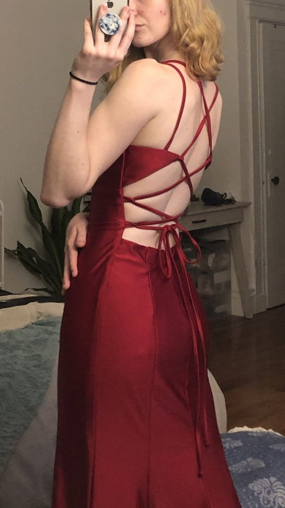 Simple Prom Dresses,Burgundy Satin Bodycon Party Dress