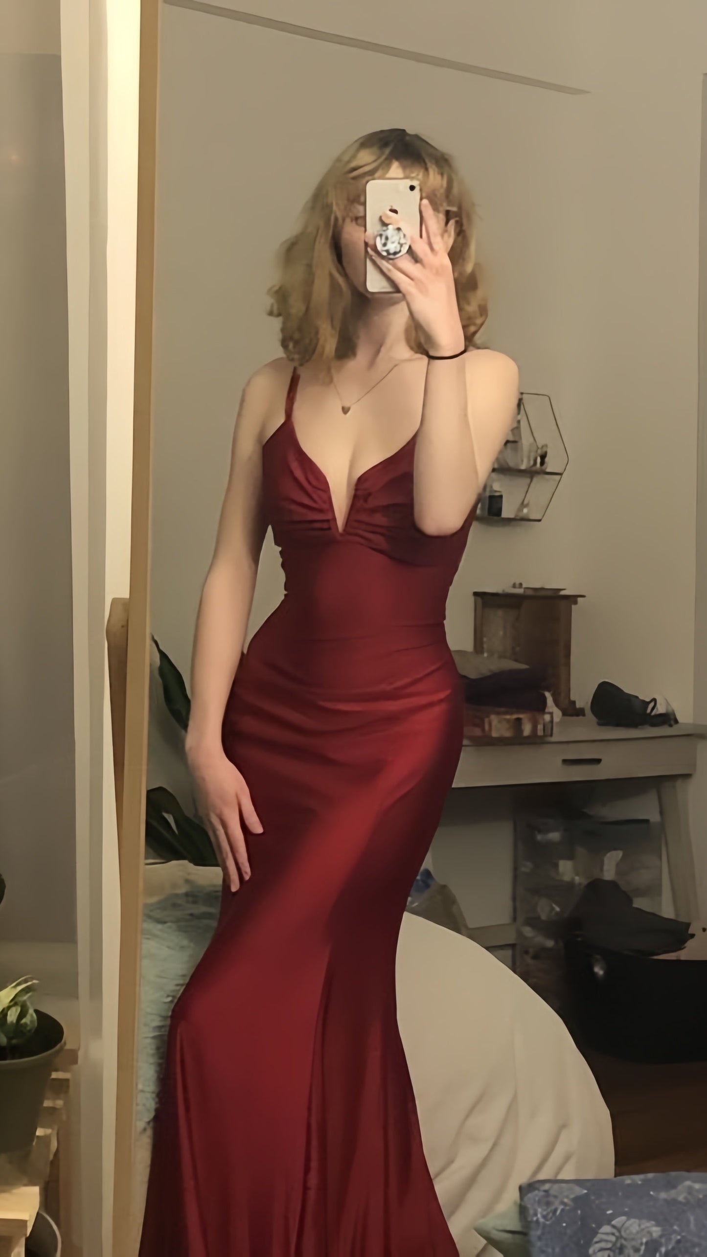 Simple Prom Dresses,Burgundy Satin Bodycon Party Dress
