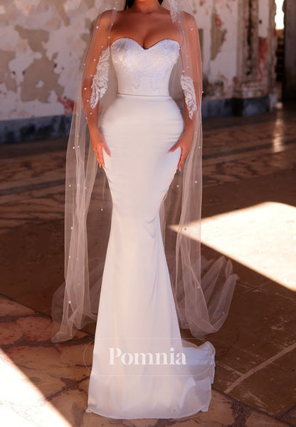 Simple Sleeveless Strapless Appliques Sheath Wedding Dress