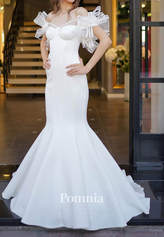 Simple Sleeveless Strapless Bowknot  Mermaid Wedding Dress