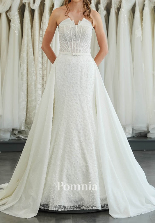 Simple Sleeveless Strapless Corset Ruched Wedding Dress