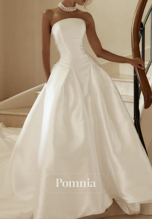 Simple Sleeveless Strapless Empire-Waist Ruched Wedding Dress