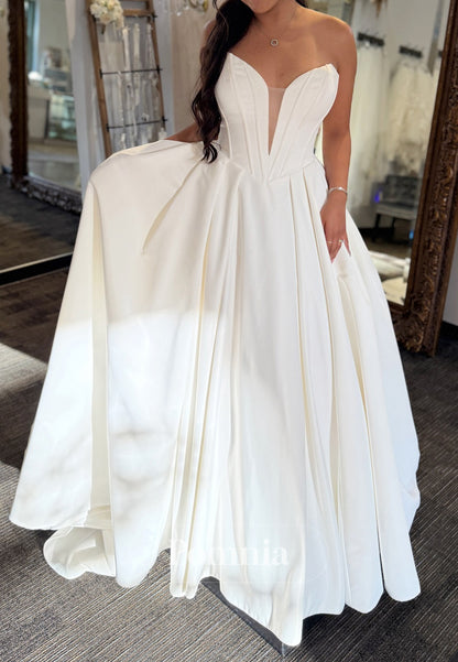 Simple Sleeveless Strapless Empire-Waist Wedding Dress
