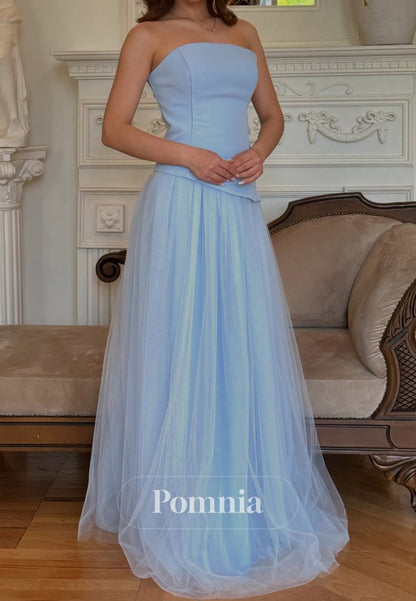 Simple Sleeveless Strapless Lace Prom Dress