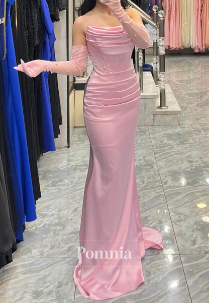 Simple Sleeveless Strapless Ruched A-Line Prom Dress