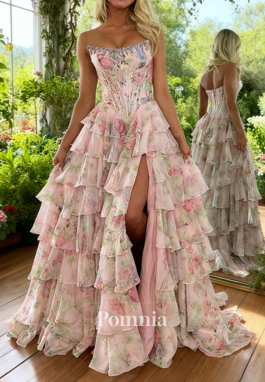 Simple Sleeveless Strapless Ruffles A-Line Prom Dress