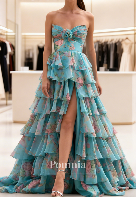 Simple Sleeveless Strapless Ruffles A-Line Prom Dress