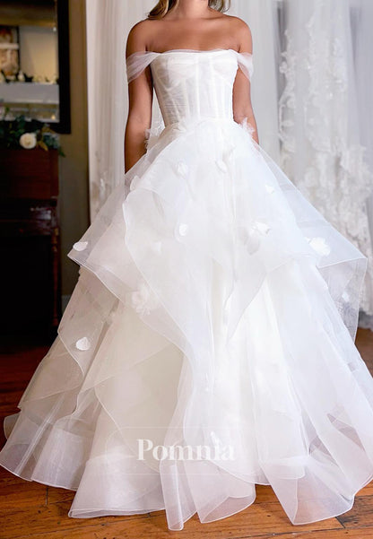 Simple Sleeveless Strapless Ruffles Lace Wedding Dress