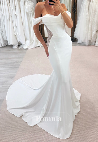 Simple Sleeveless Sweetheart Sequins Mermaid Wedding Dress