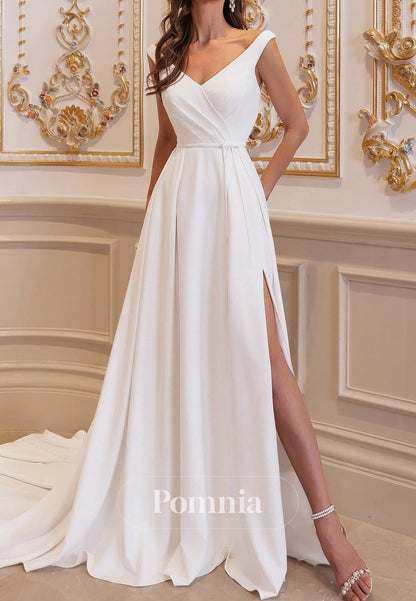Simple Spaghetti Straps Scoop Backless Chiffon Wedding Dress