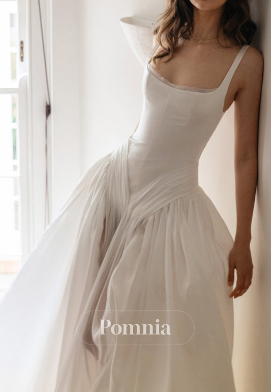 Simple Spaghetti Straps Scoop Corset Tulle A-Line Wedding Dress