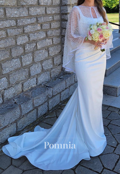 Simple Spaghetti Straps Square Cape A-Line Wedding Dress