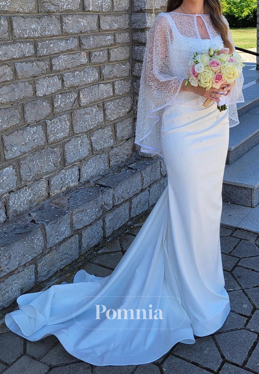 Simple Spaghetti Straps Square Cape A-Line Wedding Dress