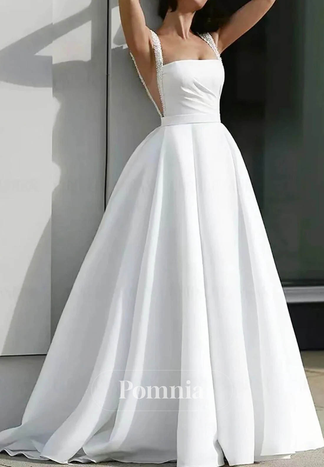 Simple Spaghetti Straps Square Empire-Waist Wedding Dress