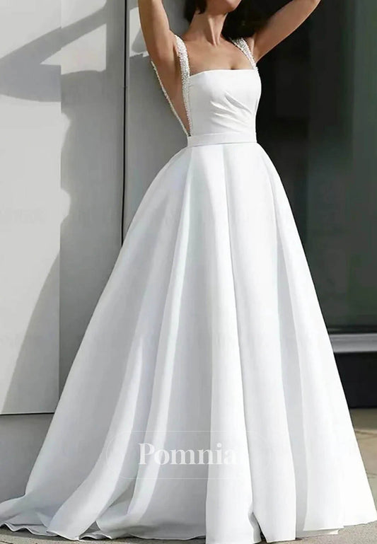 Simple Spaghetti Straps Square Empire-Waist Wedding Dress