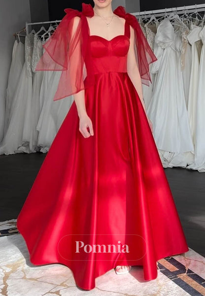 Simple Spaghetti Straps Sweetheart A-Line Satin Prom Dress