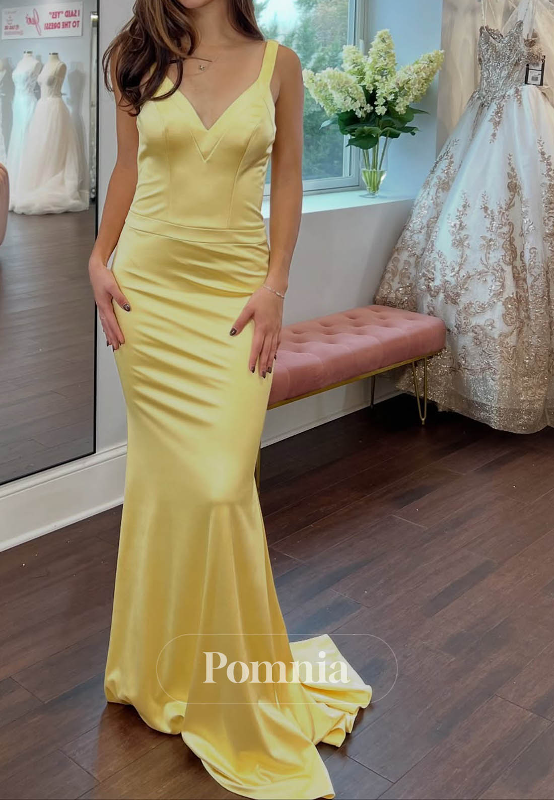 Simple Spaghetti Straps Sweetheart Satin Prom Dress