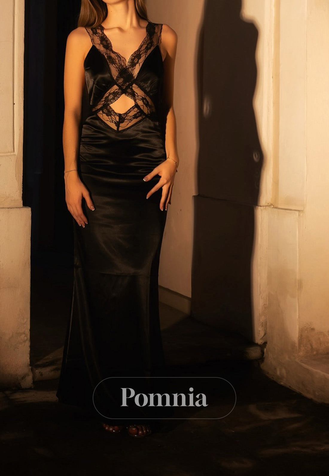 Simple Spaghetti Straps V-Neck Corset Prom Dress