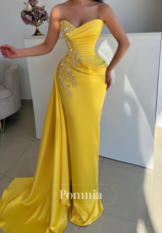 Simple Strapless Sleeveless Appliques Ruched Evening Dress