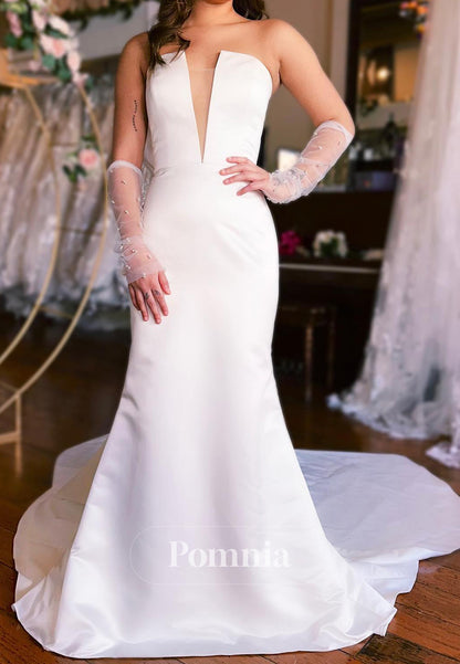 Simple Strapless Sleeveless Back Bowknot Wedding Dress