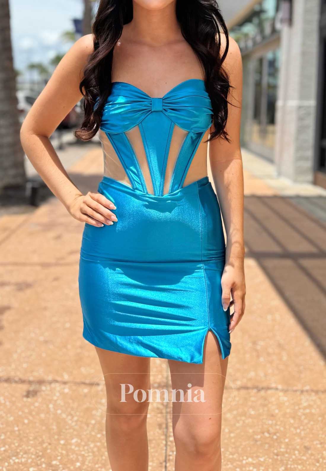Simple Strapless Sleevelss Corset Mini Homecoming Dress