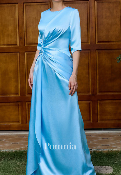 Sky Blue Half-Sleeves Ruched A-Line  Mother of the Bride Dress