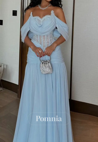 Sky Blue Sleeveless Scoop Corset Tulle Prom Dress