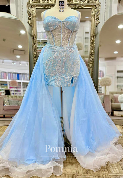 Sky Blue Sleeveless Sweetheart Appliques Homecoming Dress