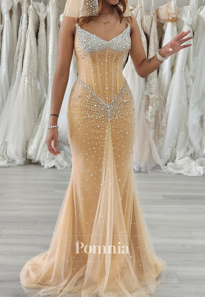 Sleeveless Strapless Sequins Ruched Mermaid Prom Dress