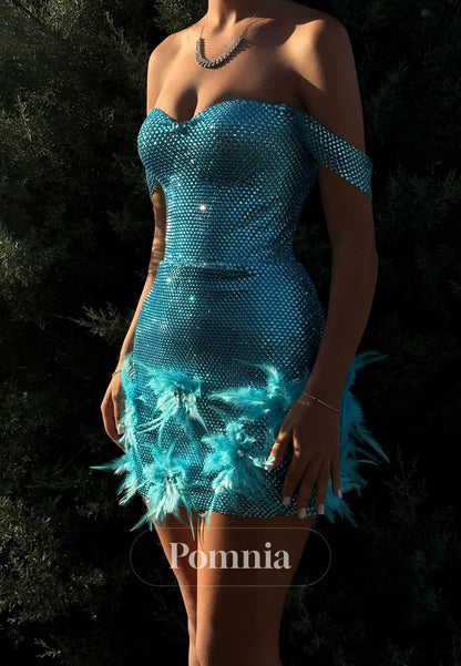 Spa Sweetheart Sleeveless Feathers Mini Homecoming Dress