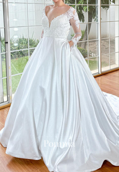 Spaghetti Straps Sweetheart Appliques Satin Wedding Dress