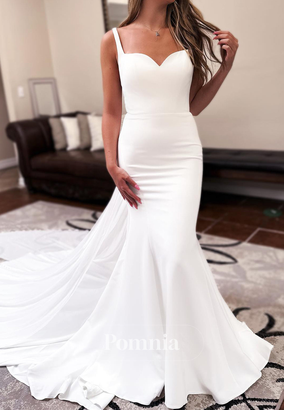 Spaghetti Straps Sweetheart Backless Sweep Train Wedding Dress