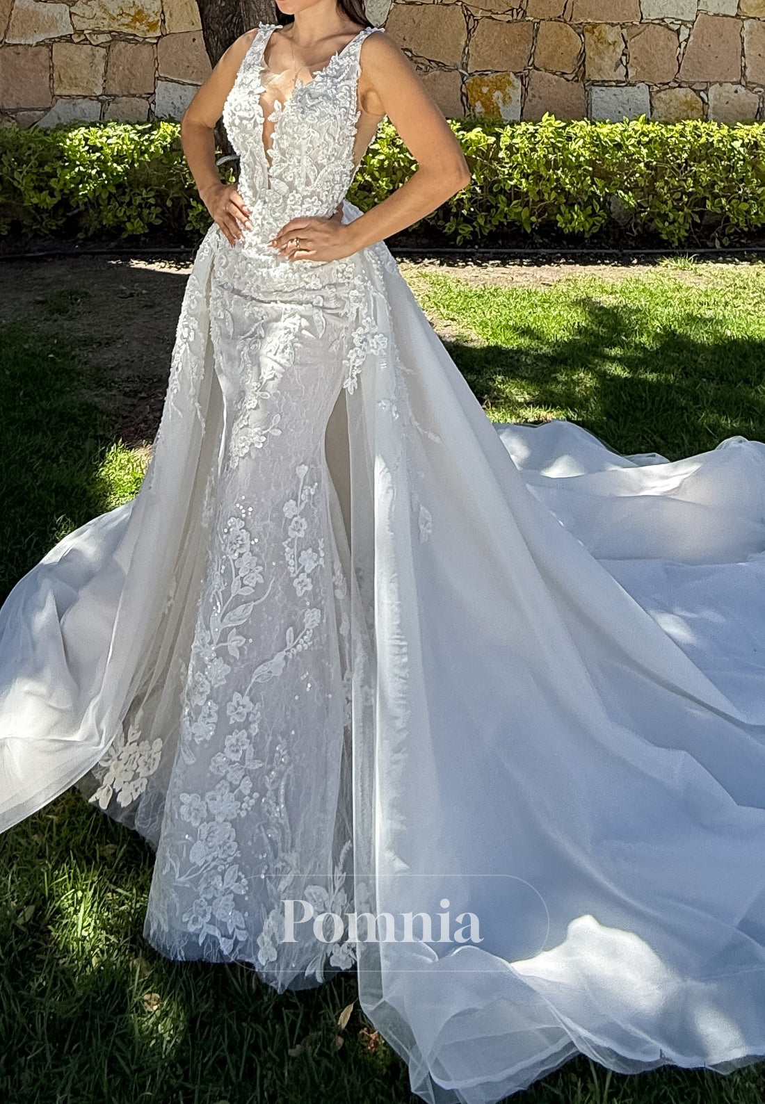 Spaghetti Straps V-Neck Mermaid Sweep Train Wedding Dress