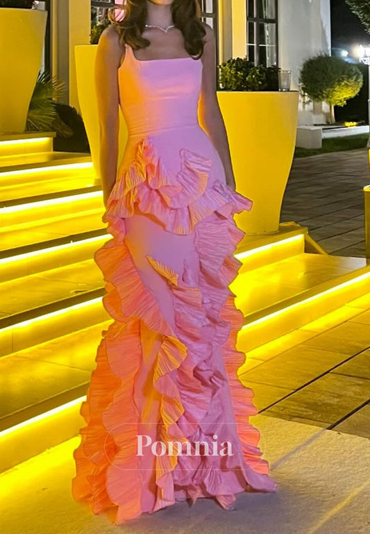 Spaghettti Straps Square Appliques A-Line Prom Dress