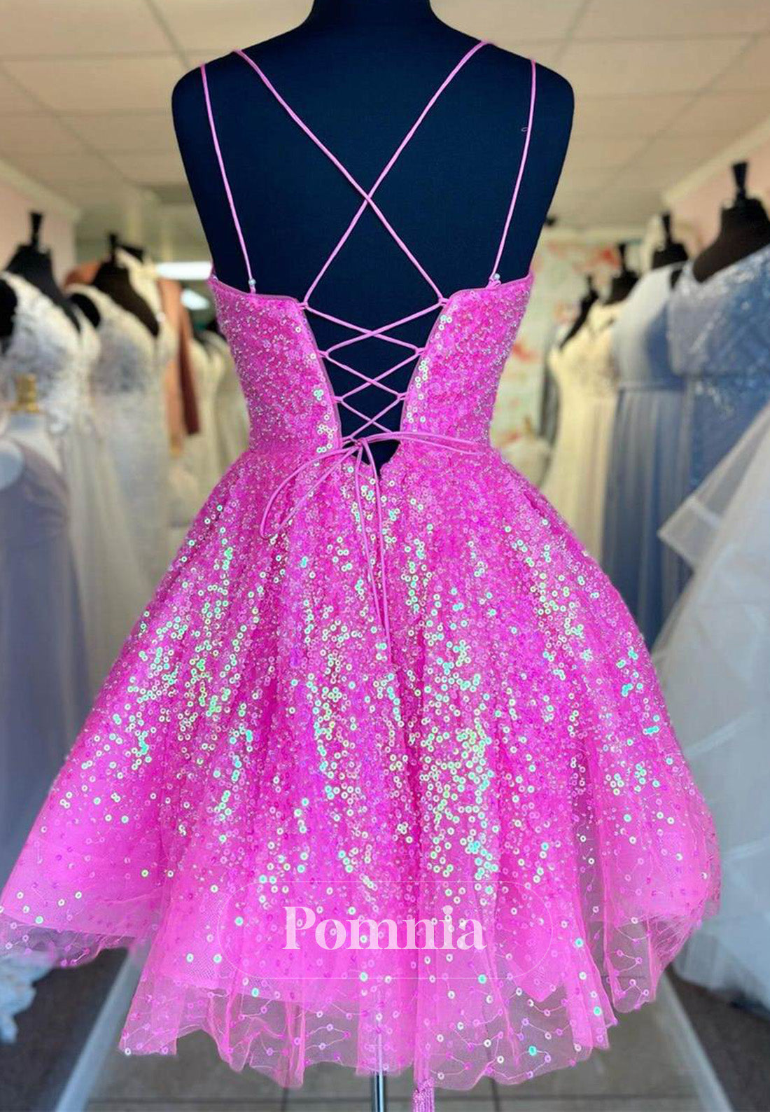 Sparkle A-line Barbie Pink Sequins Short Party Dress
