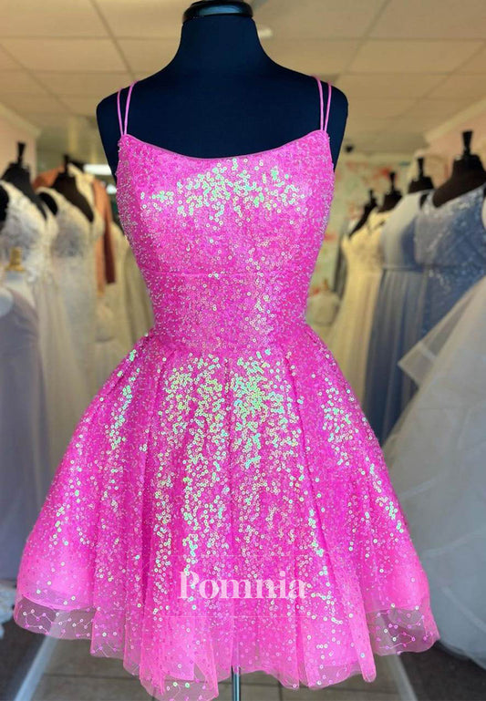 Sparkle A-line Barbie Pink Sequins Short Party Dress