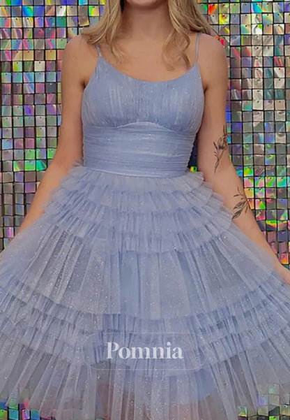Sparkly A Line Short Tulle Homecoming Dress with Ruffles